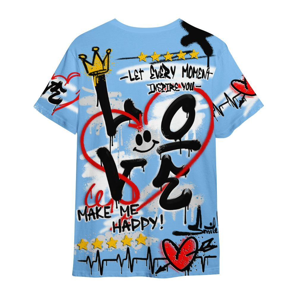 Shirt To Match University Blue 5s - Happy Love Beats Graffiti Streetwear All Over Print