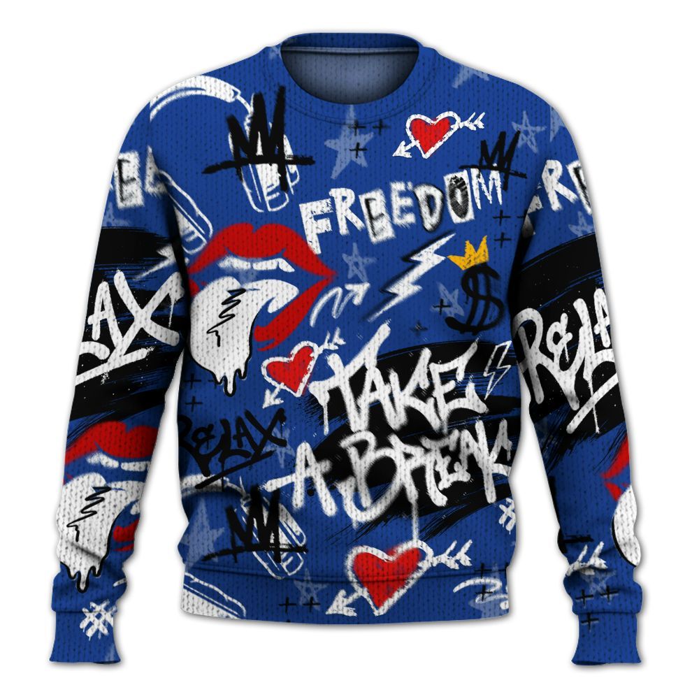 Knitted Sweater To Match Air Foamposite One Royal - Take Break Freedom Graffiti Streetwear