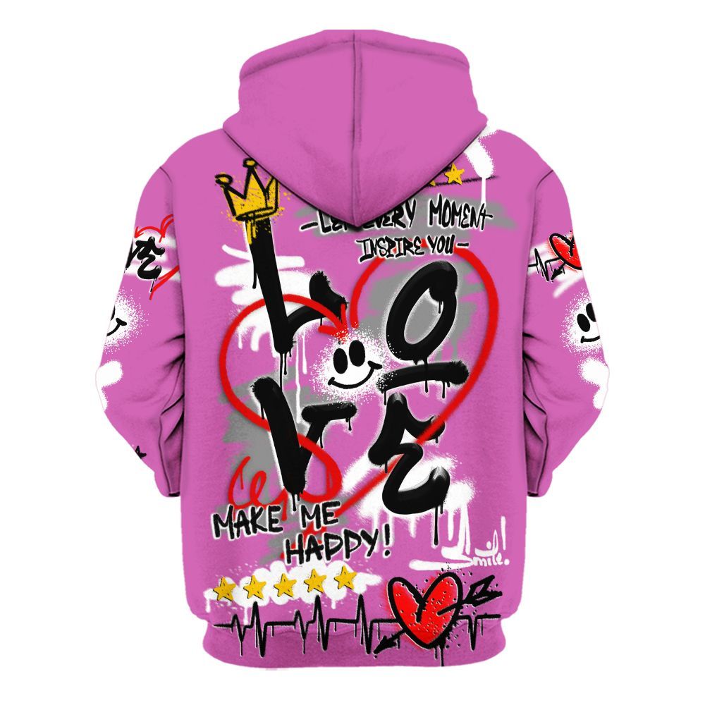 Hoodie To Match Hyper Violet 4s - Happy Love Beats Graffiti Streetwear All Over Print