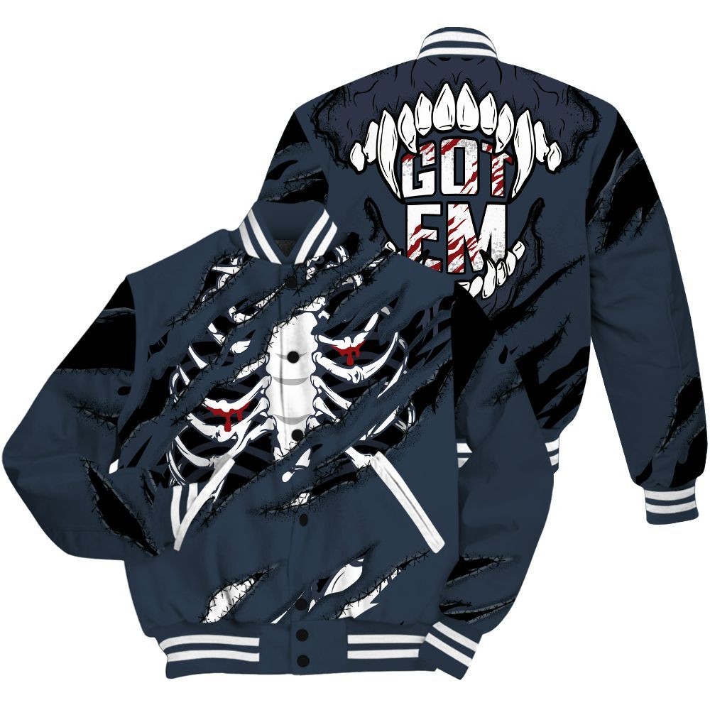 Varsity Jacket To Match Retro Olympic 6s Shirt, GOT 'EM Skeleton Scratch All Over Print