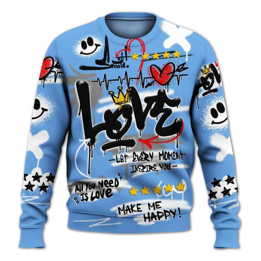 Sweatshirt To Match University Blue 6s - Happy Love Beats Graffiti Streetwear All Over Print