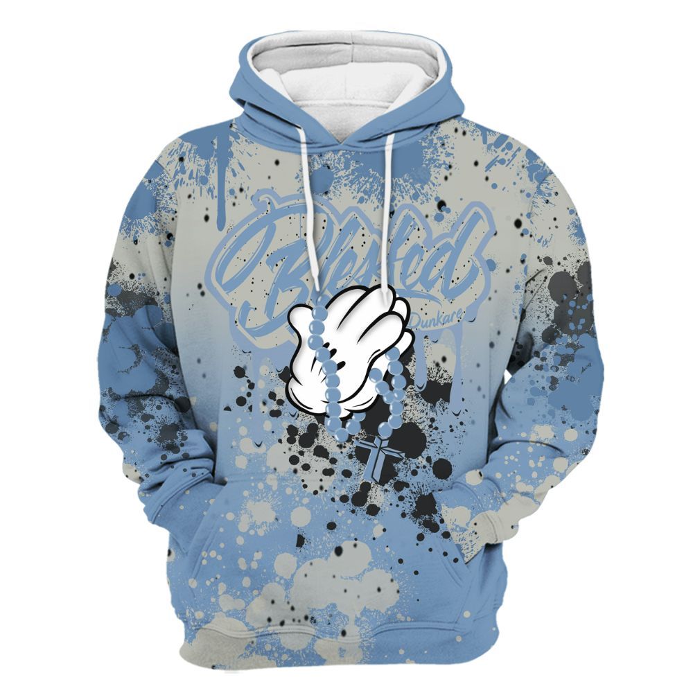 Hoodie To Match University Blue 4s - God Blessed Ink Drip All Over Print