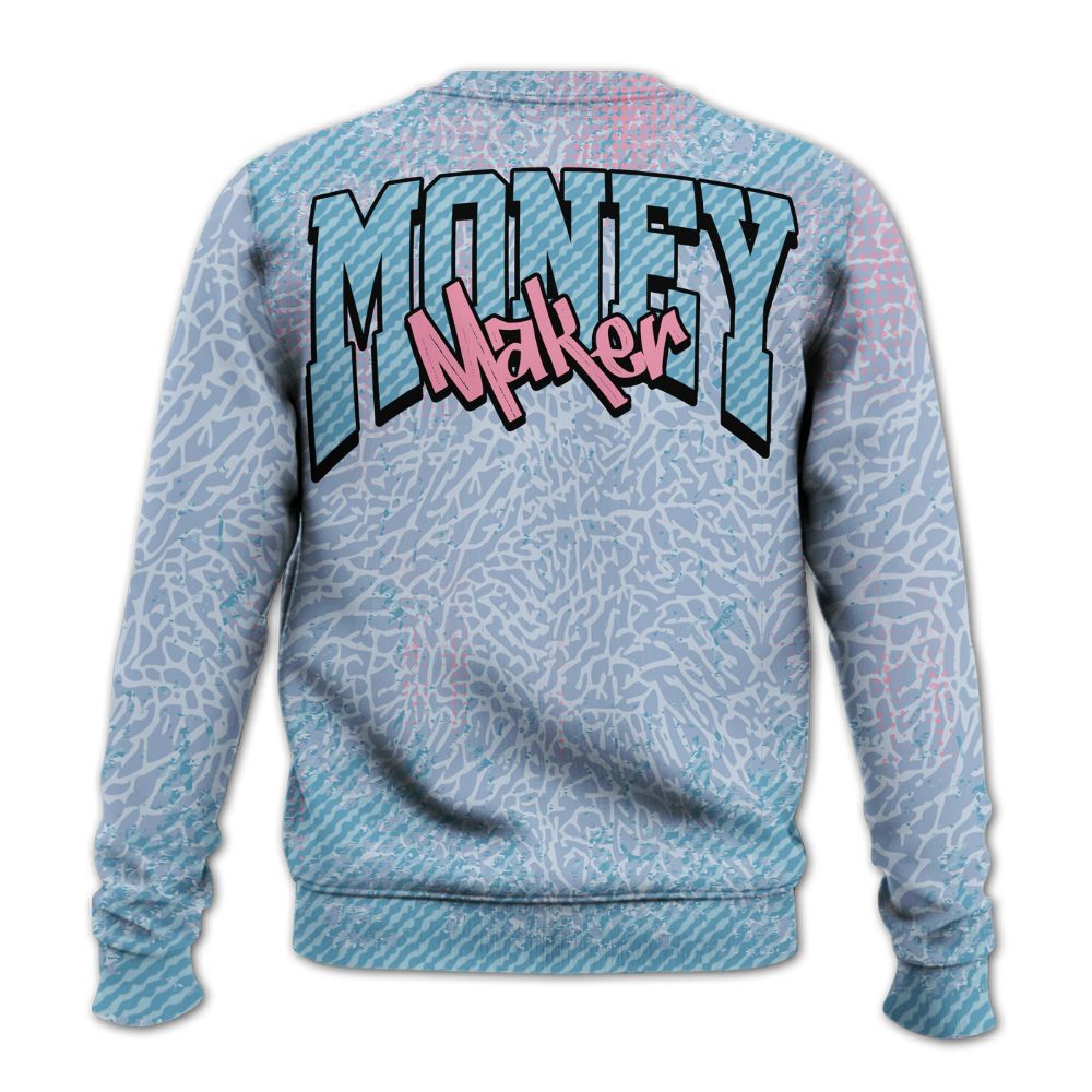 Sweatshirt To Match Denim Pink Glow 3s - Move In Silence Money Street Retro All Over Print