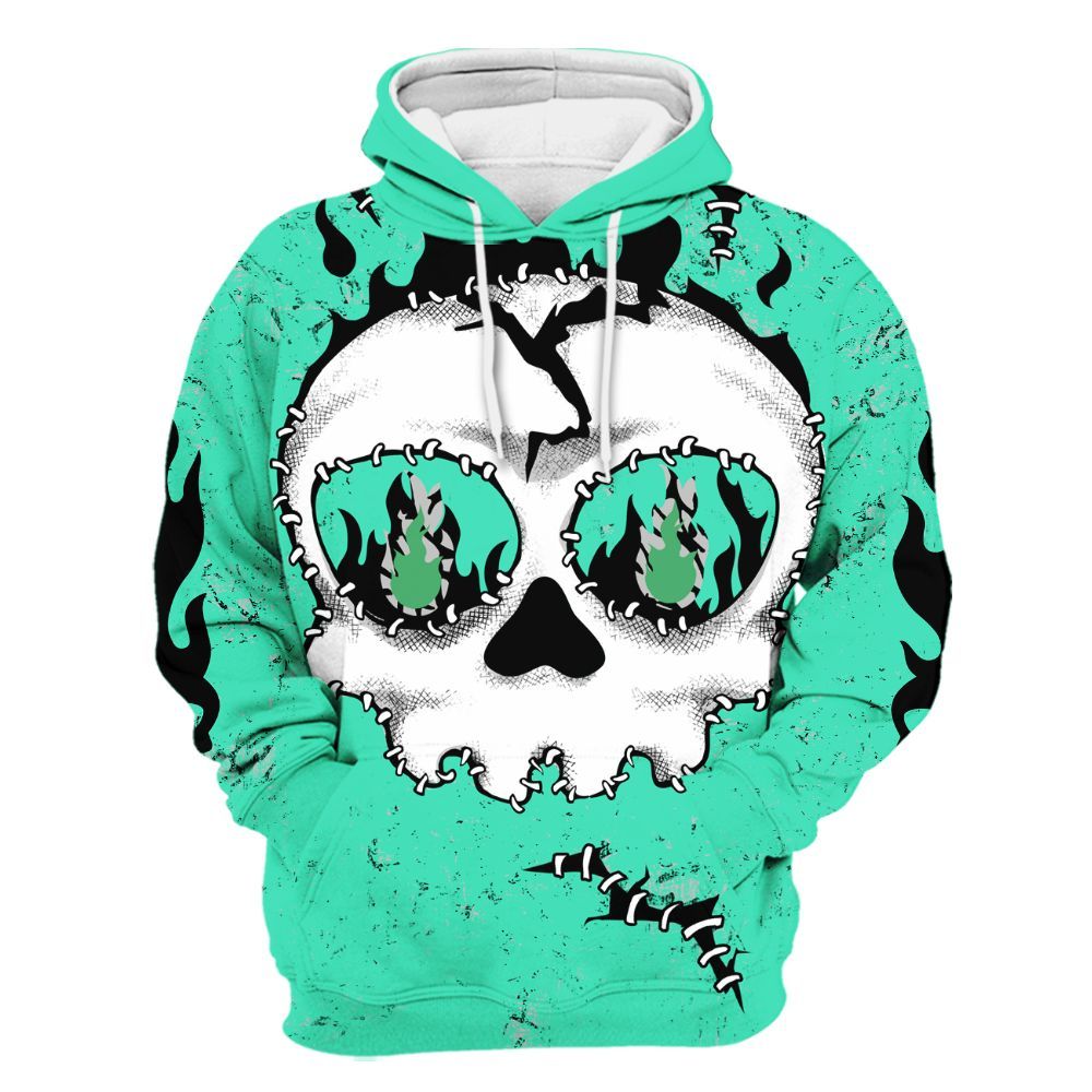 Hoodie To Match Black Green Glow 3s - Cracked Skull Stitches Green Glow 3s All Over Print
