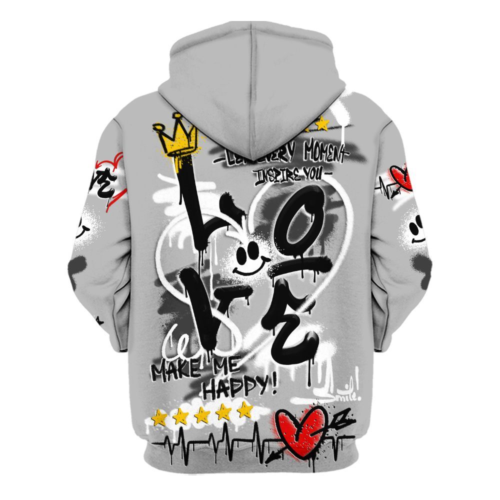 Hoodie To Match NOCTA Black 2s - Happy Love Beats Graffiti Streetwear All Over Print