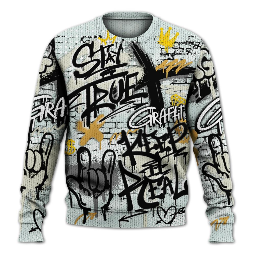 Knitted Sweater To Match Pure Platinum 4s - True It Real Graffiti Streetwear