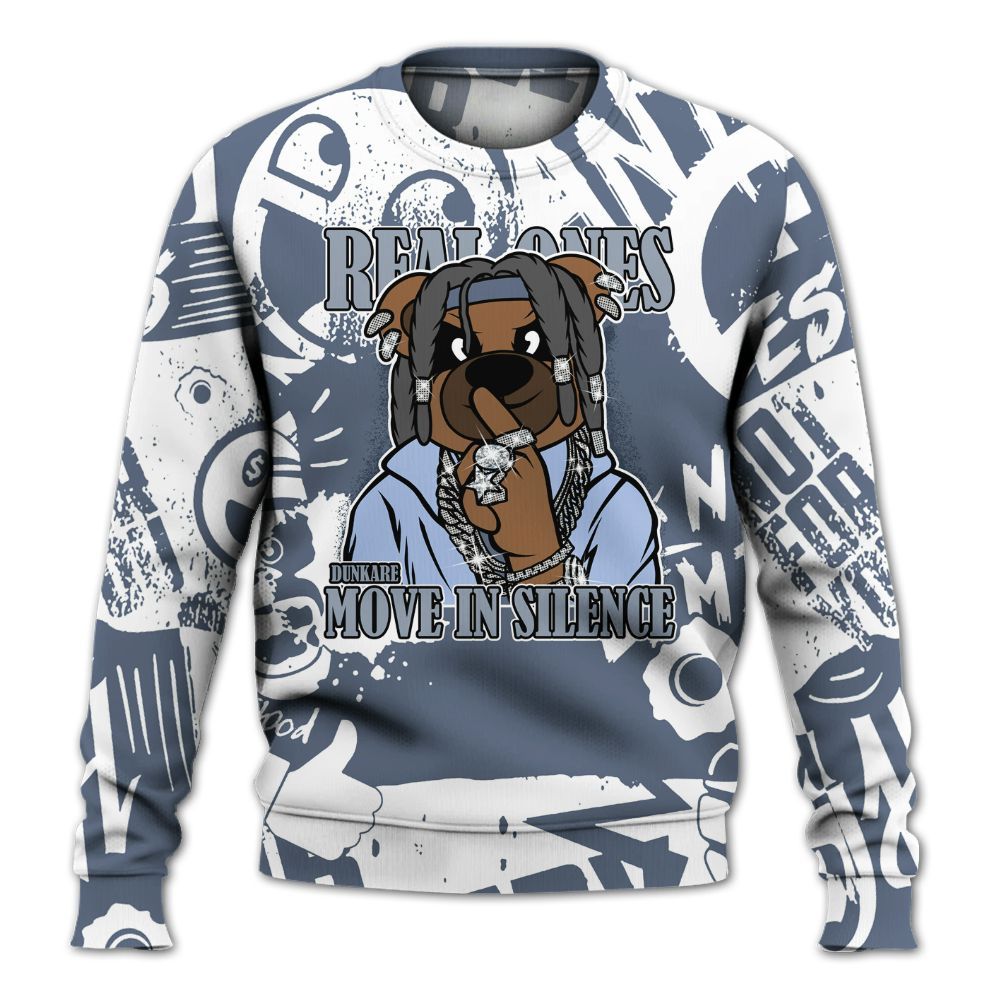 Sweatshirt To Match Low Diffused Blue 11s - Silent Achievers Bear Monogram Graffiti All Over Print