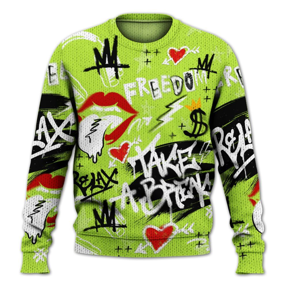 Knitted Sweater To Match Air Force 1 Low Dance Volt - Take Break Freedom Graffiti Streetwear