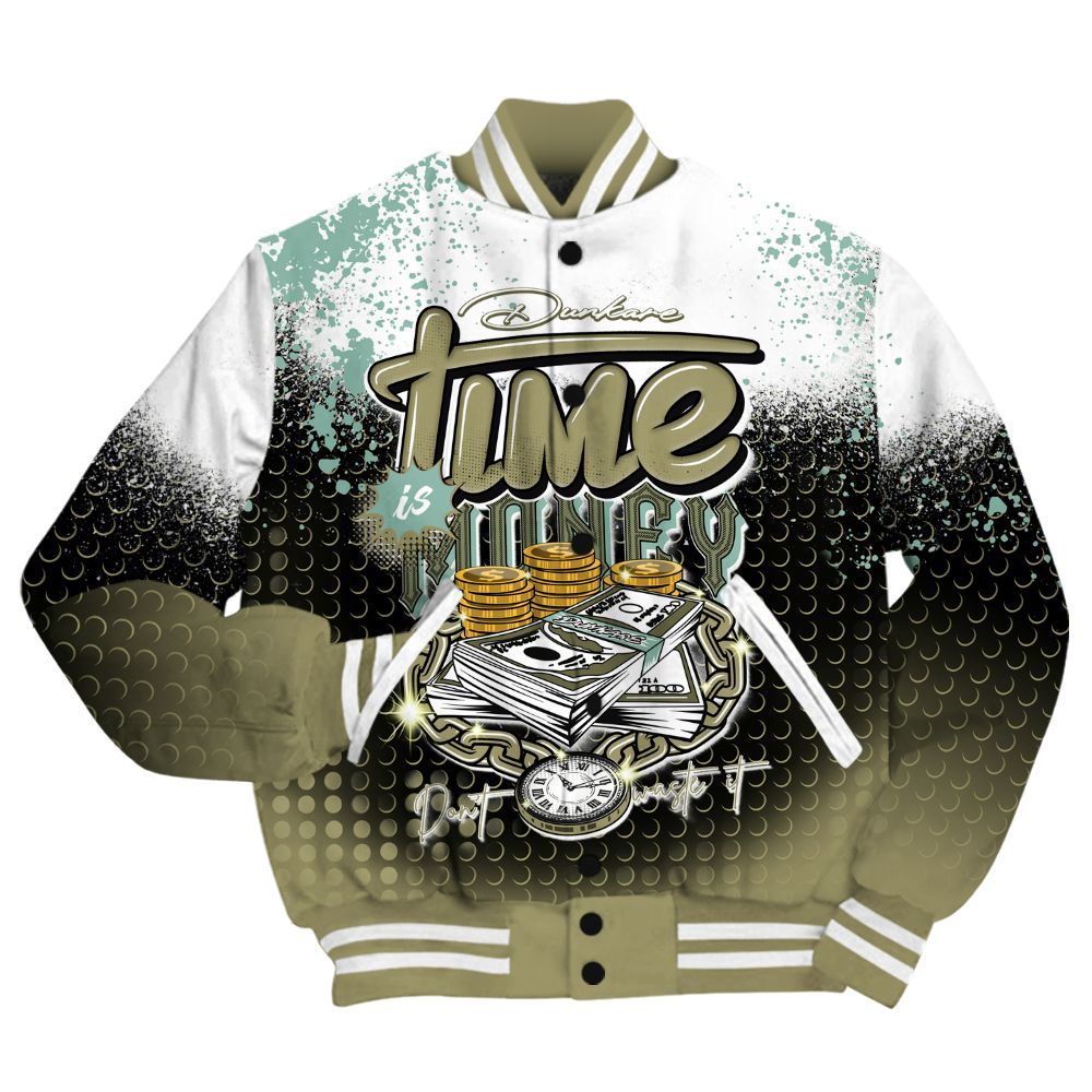 Varsity Jacket To Match Dunk Low Suede Olive Aura Shirt, Halftone Time Is Money All Over Print