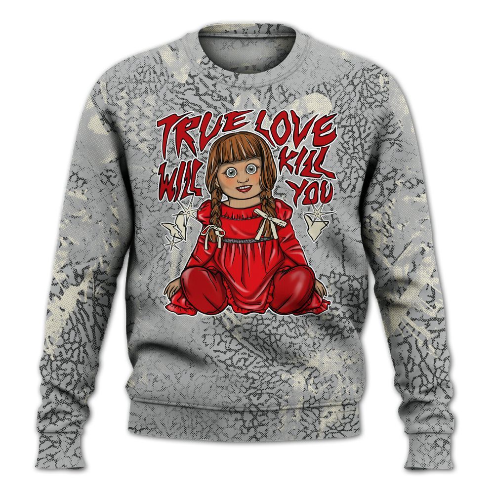 Sweatshirt To Match Cement Grey 3s - Genuine Loves Bear Heart Grunge All Over Print