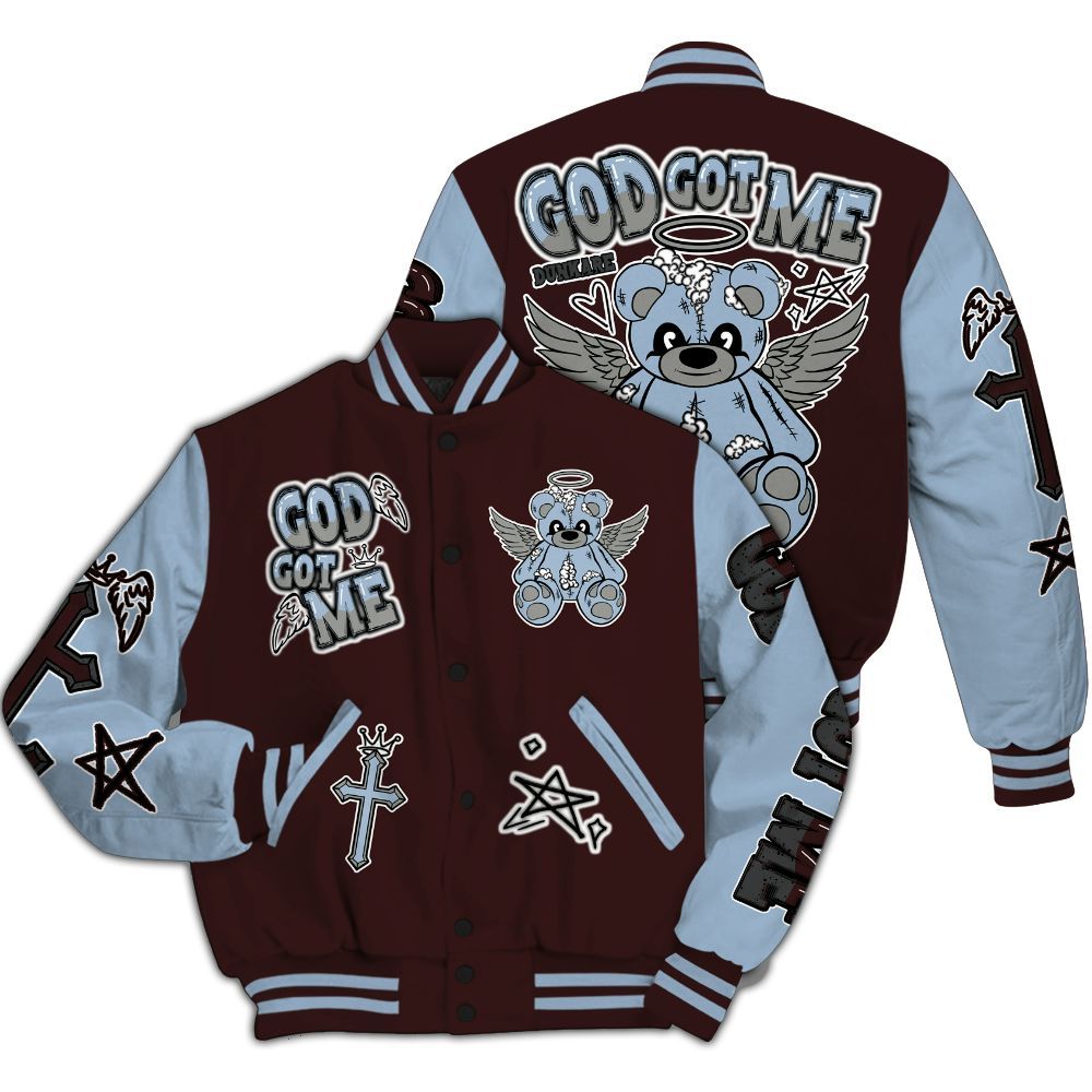 Varsity Jacket To Match Burgundy 5s - Gods Guides Me Bear All Over Print