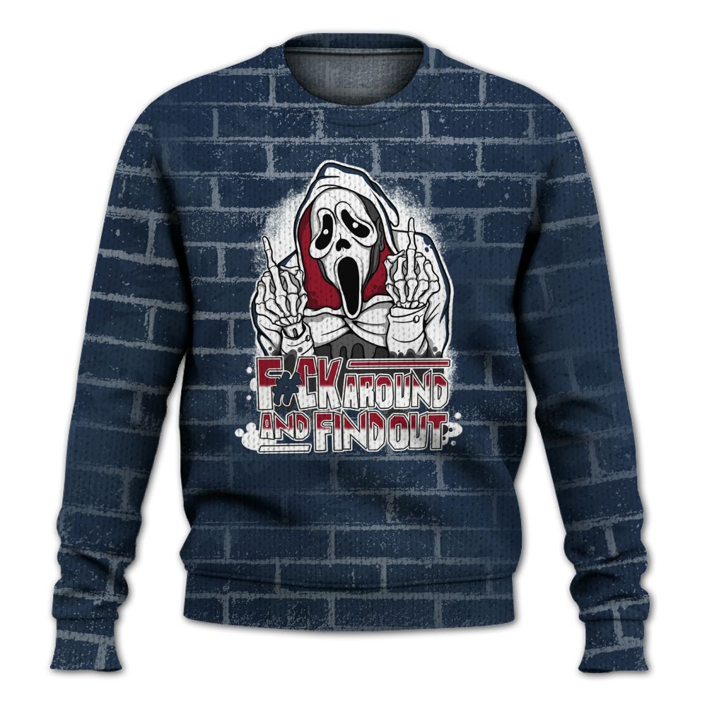 Knitted Sweater To Match White Midnight Navy 6s - F#CK And Find Out Graphic Halloween