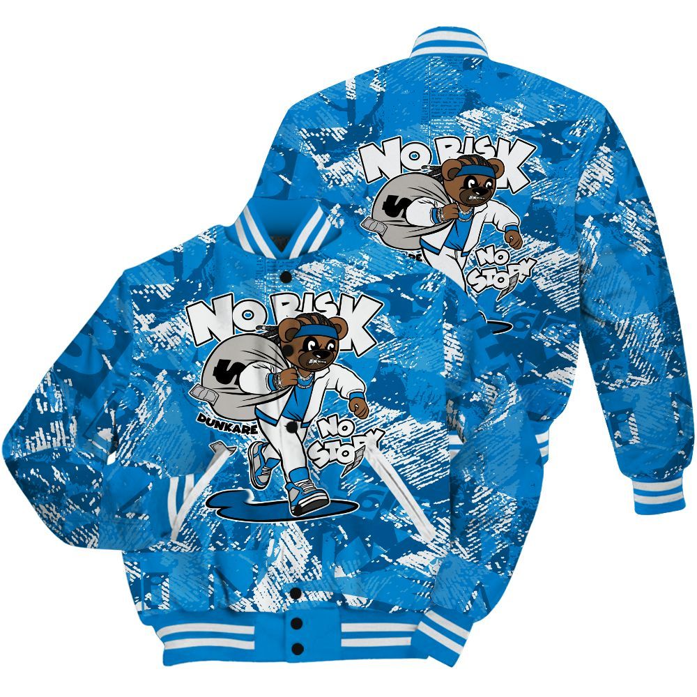 Varsity Jacket To Match Industrial Blue 4s Shirt - Certain Bear Abstract Graffiti All Over Print