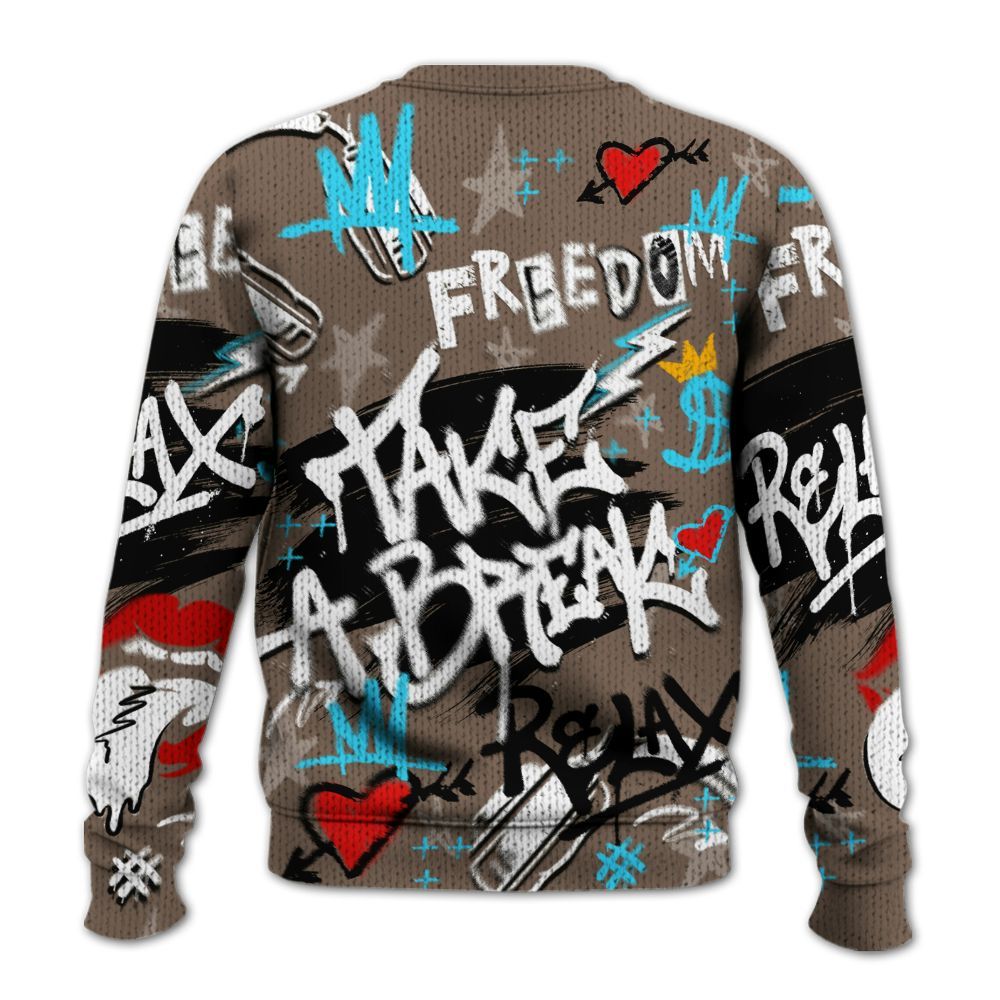 Knitted Sweater To Match Olive Concord 9s - Take Break Freedom Graffiti Streetwear