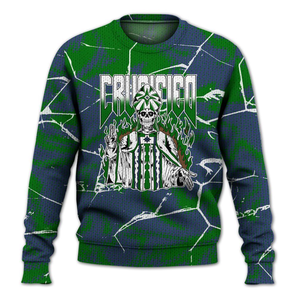 Knitted Sweater To Match Midnight Navy 13s - Crucified Skeleton Crack