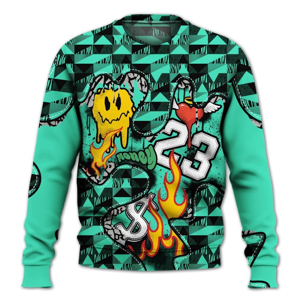 Sweatshirt To Match Black Green Glow 3s - 23 Smile Burning Heart Green Glow 3s All Over Print