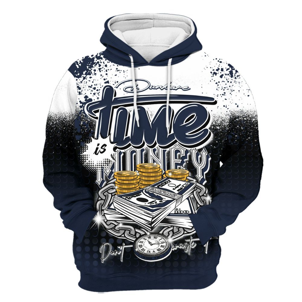 Hoodie To Match Dunk Low White Midnight Navy - Halftone Time Is Money All Over Print