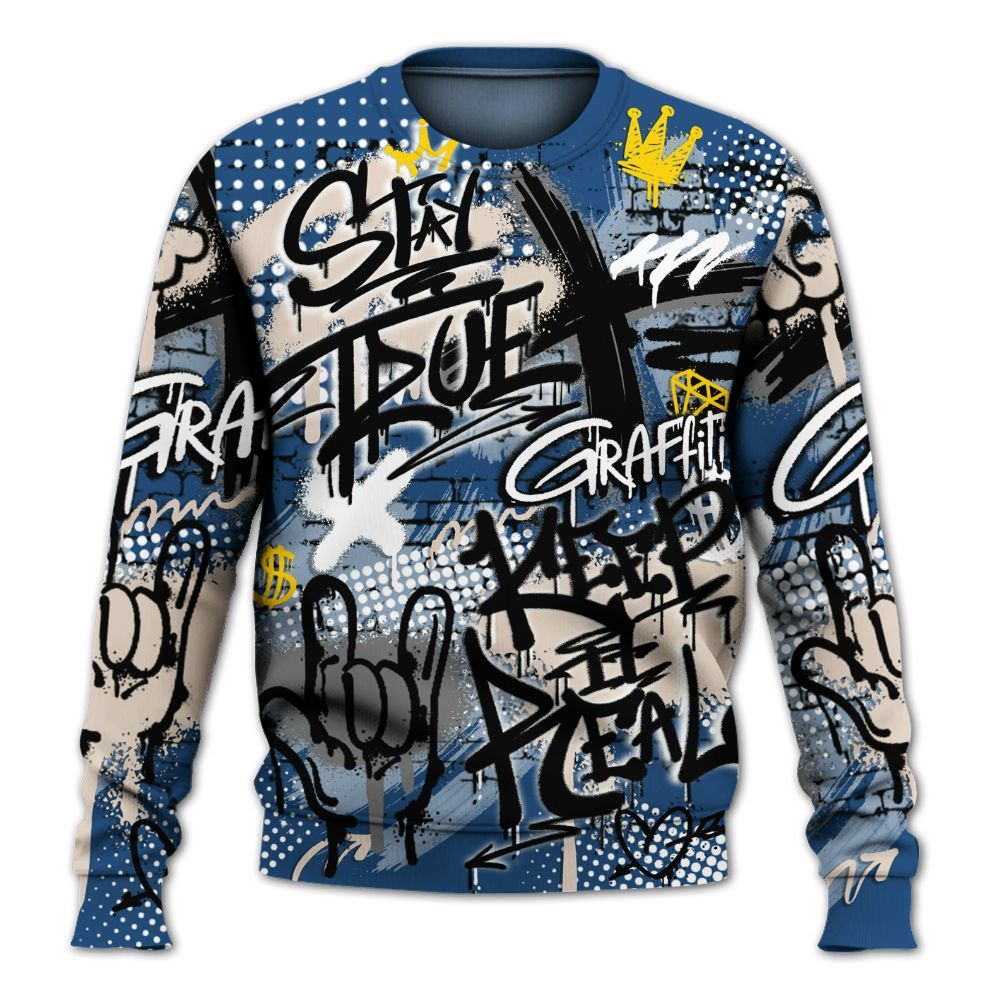 Sweatshirt To Match High OG Midnight Navy 1s - True It Real Graffiti Streetwear All Over Print
