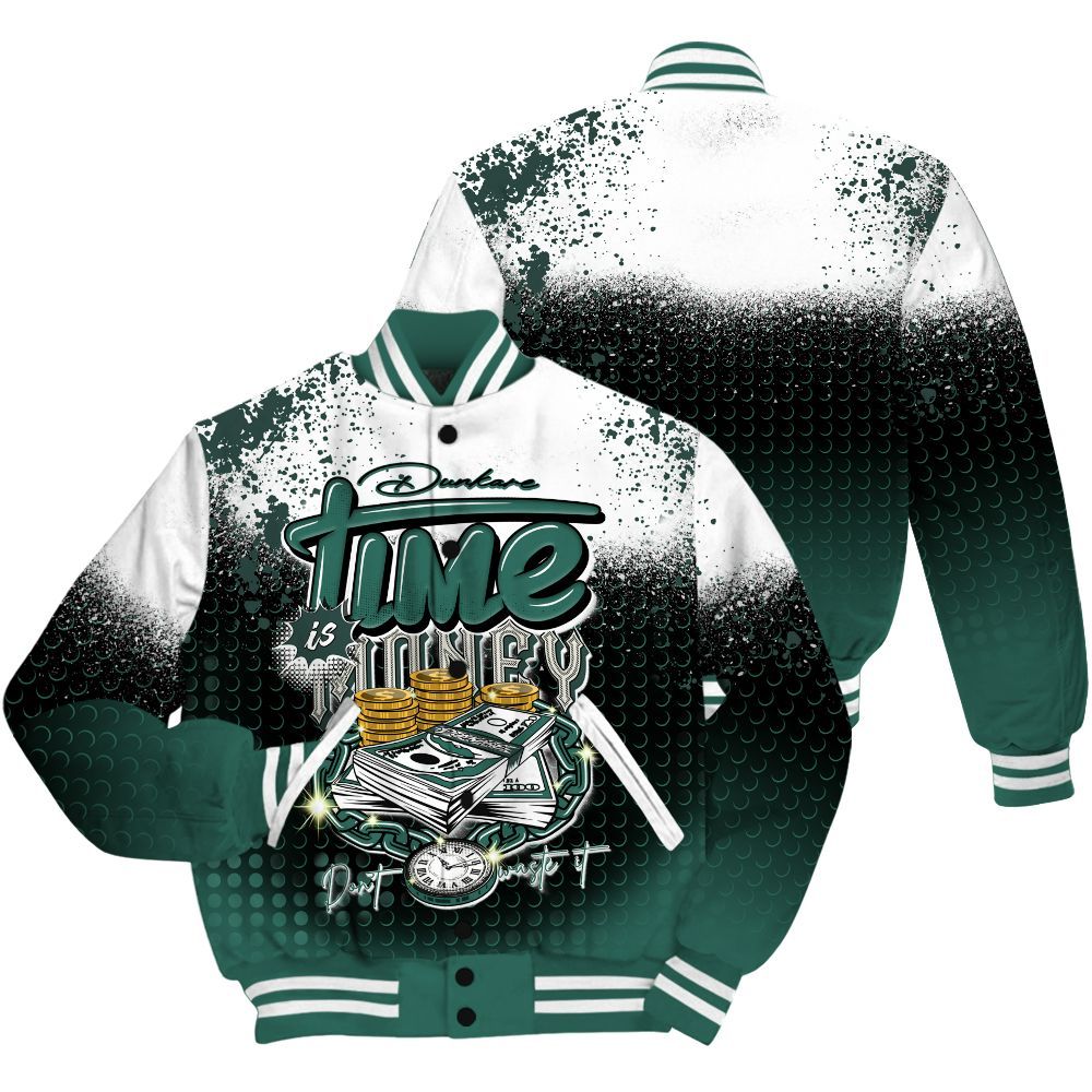 Varsity Jacket To Match RM Oxidized Green 4s Shirt, Halftone Time Is Money All Over Print
