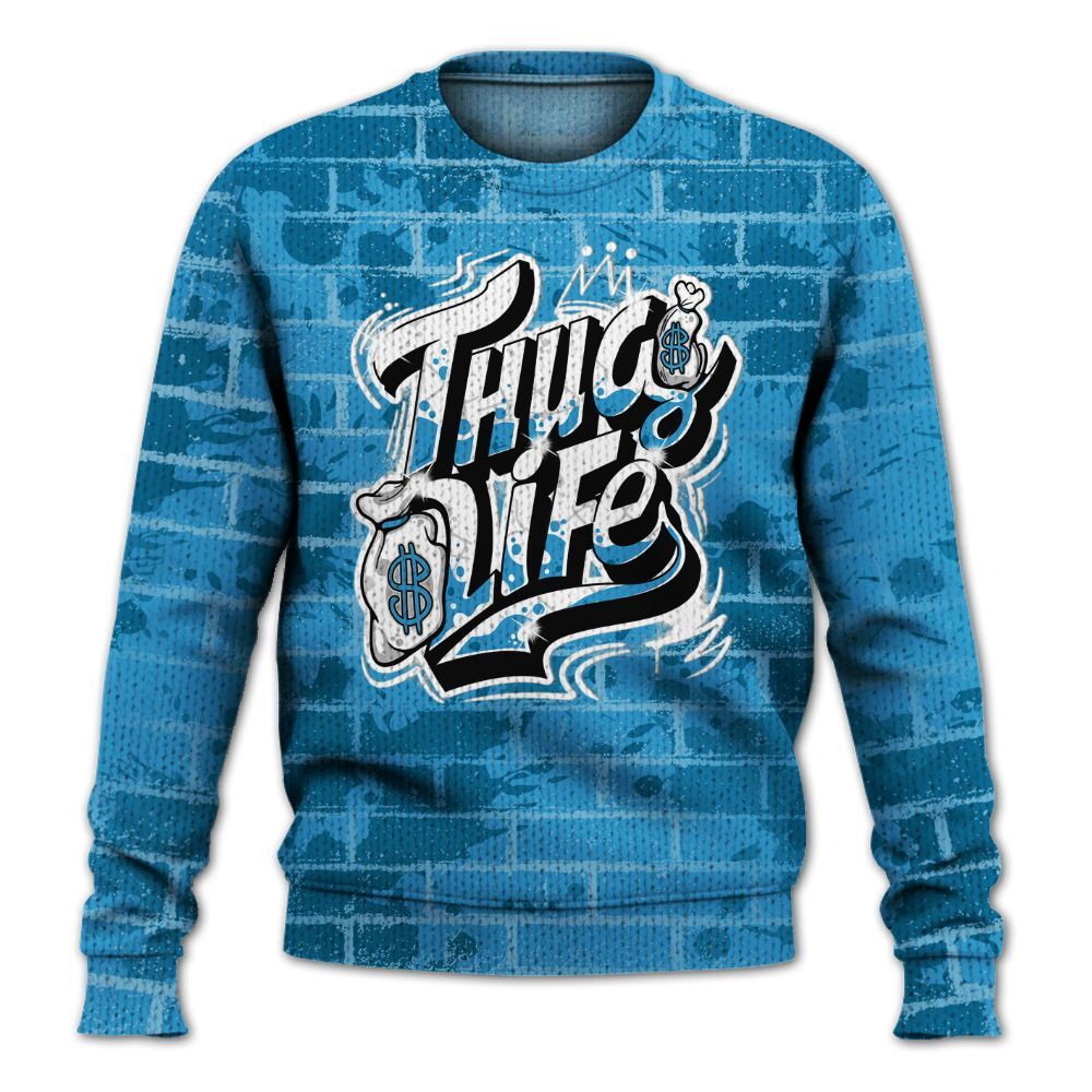 Knitted Sweater To Match Powder Blue 9s - Free Thug Living Graphic Brick Art