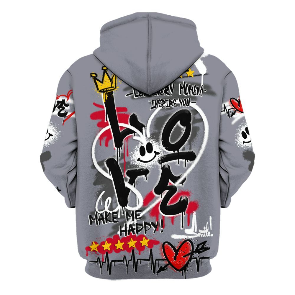 Hoodie To Match Retro Black Flint 13s - Happy Love Beats Graffiti Streetwear All Over Print