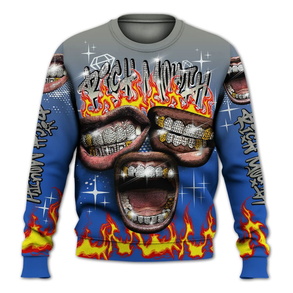 Sweatshirt To Match Lucky Shorts 3s - Rich Mouth Fire Rap Retro 90s All Over Print