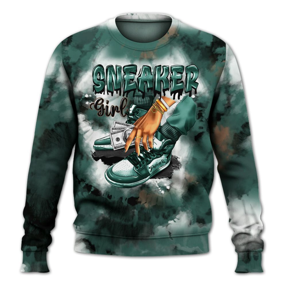 Sweatshirt To Match Low OG Oxidized Green 1s - SNEAKER Girl Money Drip Tie Dye All Over Print