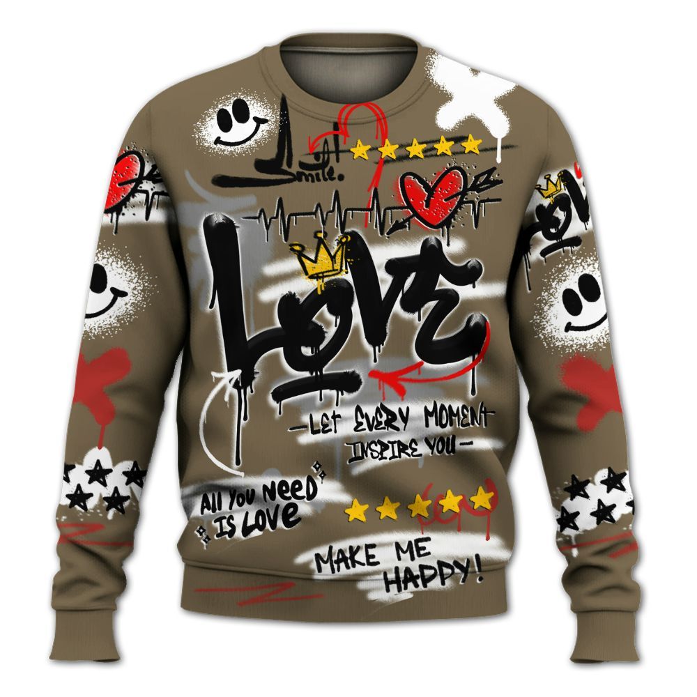Sweatshirt To Match Olive 9s - Happy Love Beats Graffiti Streetwear All Over Print