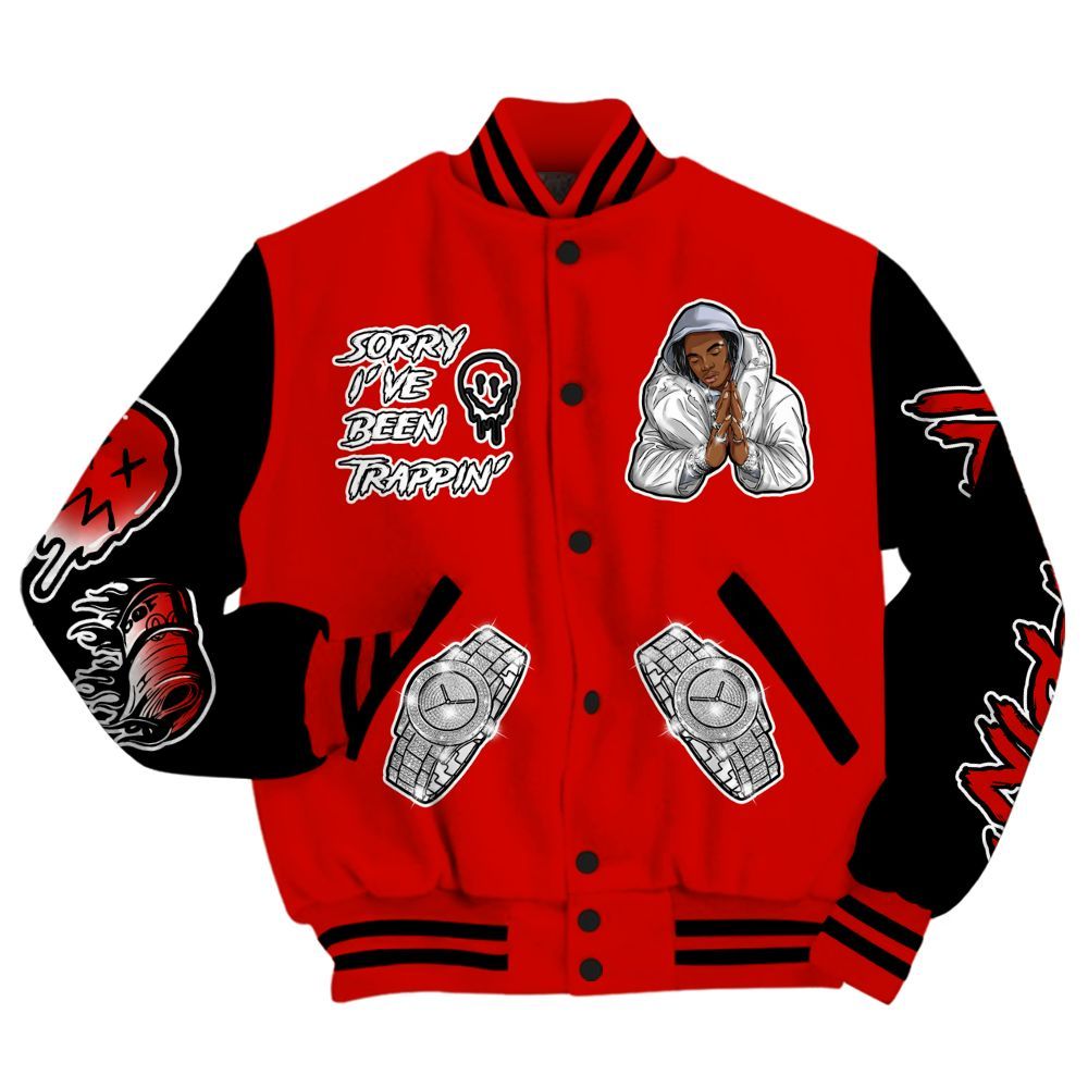 Varsity Jacket To Match Fire Red 6s - Trappin' Unique All Over Print