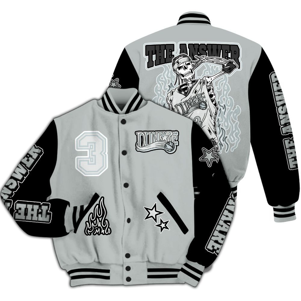 Varsity Jacket To Match Black Wolf Grey 12s - Allen Answer Skeleton All Over Print