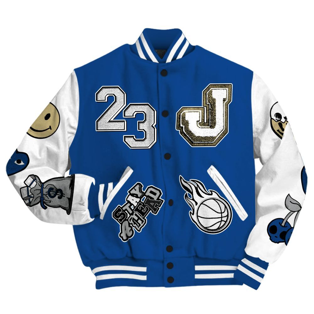Varsity Jacket To Match Air Ship Royal Blue - Hustles Money Number 23 All Over Print