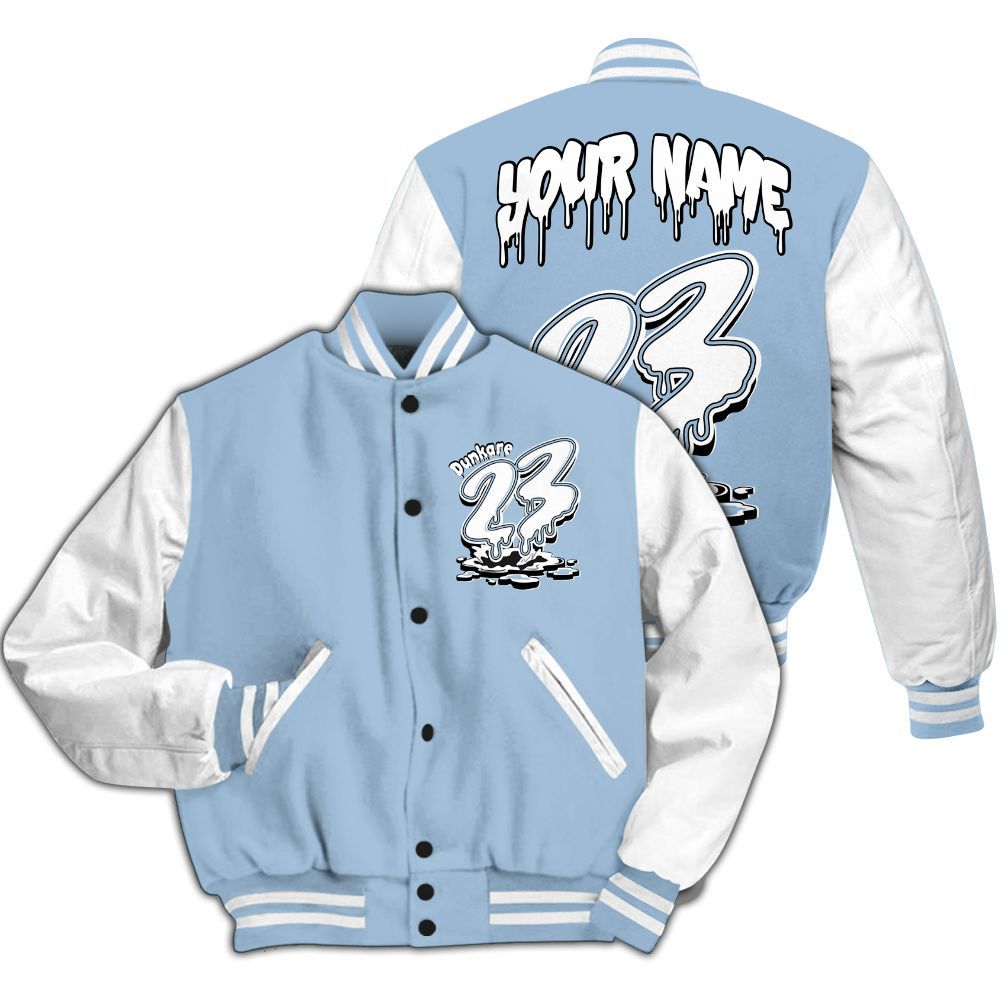 Varsity Jacket To Match High University Blue 1s - Custom Name 23 Drip All Over Print