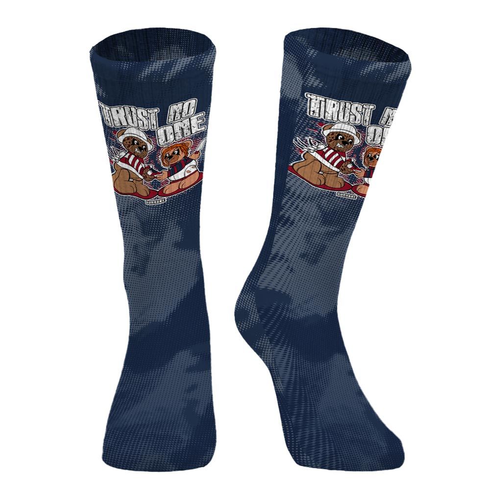 Sock To Match White Midnight Navy 6s - Trust No One Bear Halloween Abstract Halftone