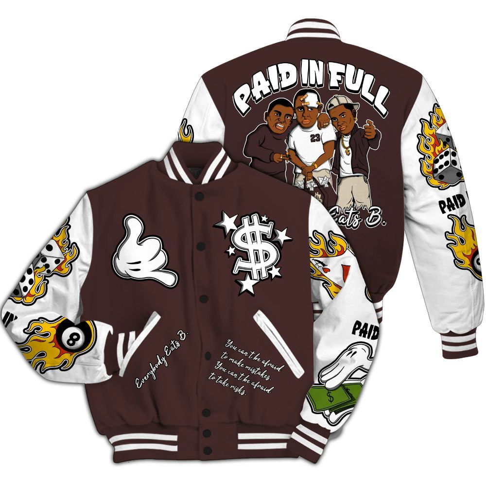 Varsity Jacket To Match Burgundy Crush 3s - Everybody Paid In Full Graphic All Over Print