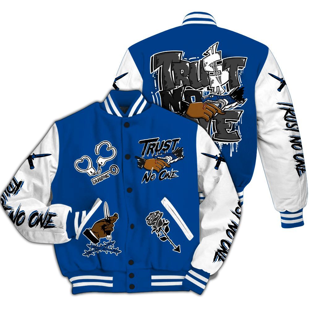 Varsity Jacket To Match Low 85 Royal 1s - Trust No One Dripping All Over Print