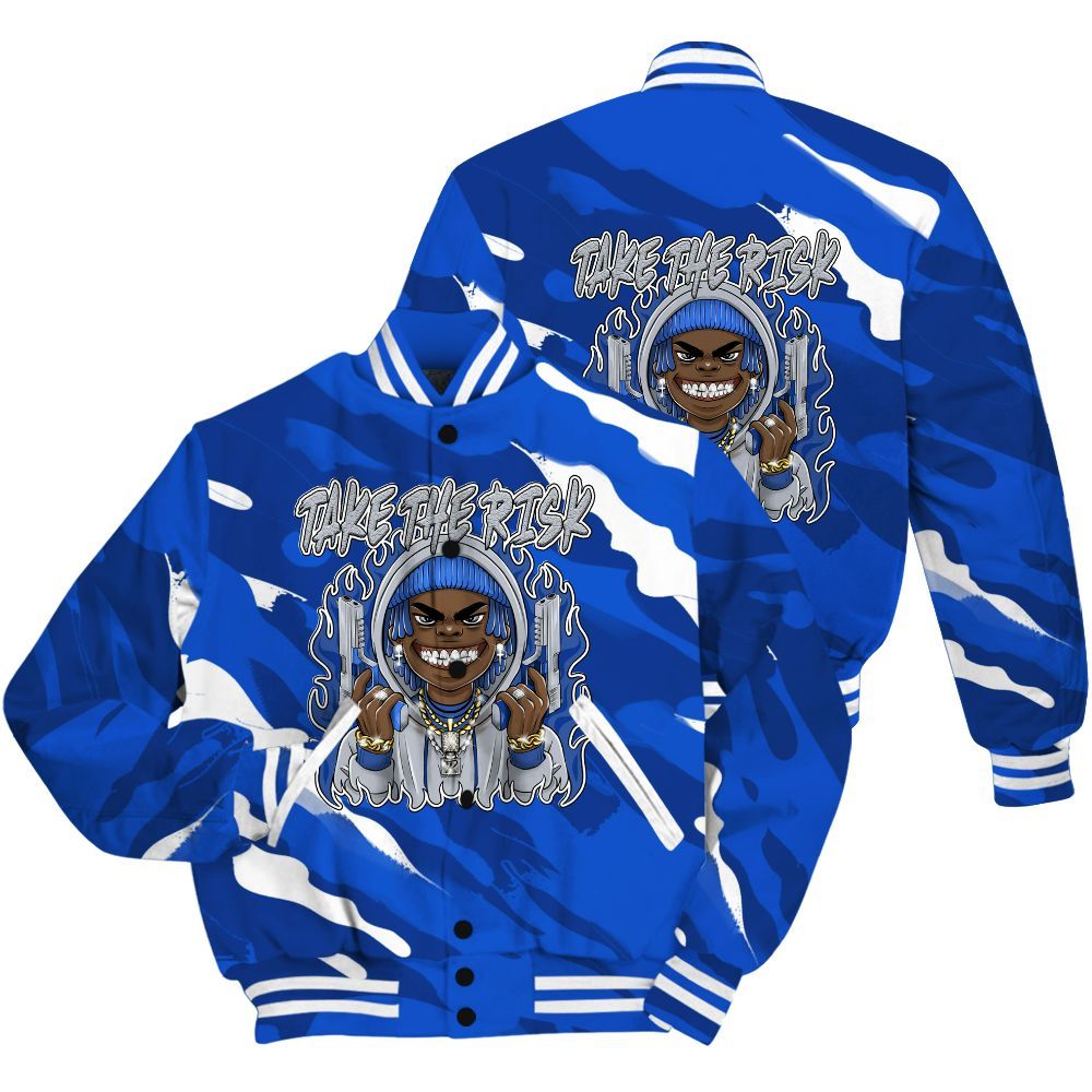 Varsity Jacket To Match Air Foamposite One Royal Shirt - Take The Risk Colored All Over Print