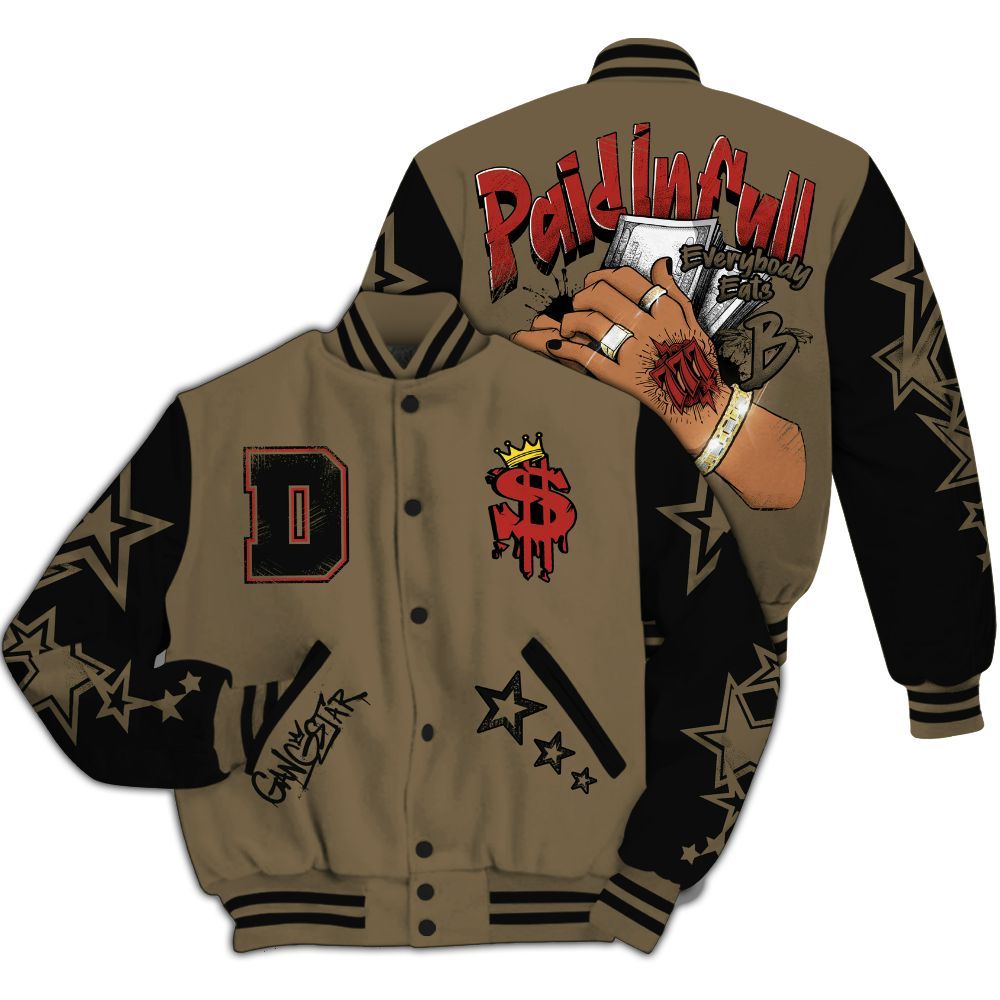 Varsity Jacket To Match Olive 9s - Lucky Money Paid In Full Retro All Over Print
