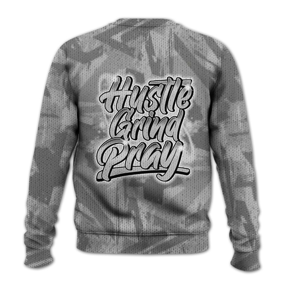 Knitted Sweater To Match Black Wolf Grey 12s - Hustles And Prayer Graphic Halftone