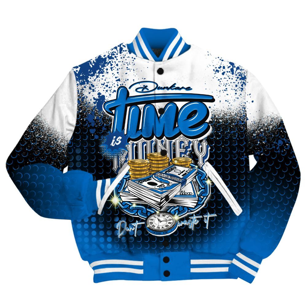 Varsity Jacket To Match Blueberry 12s Shirt, Halftone Time Is Money All Over Print