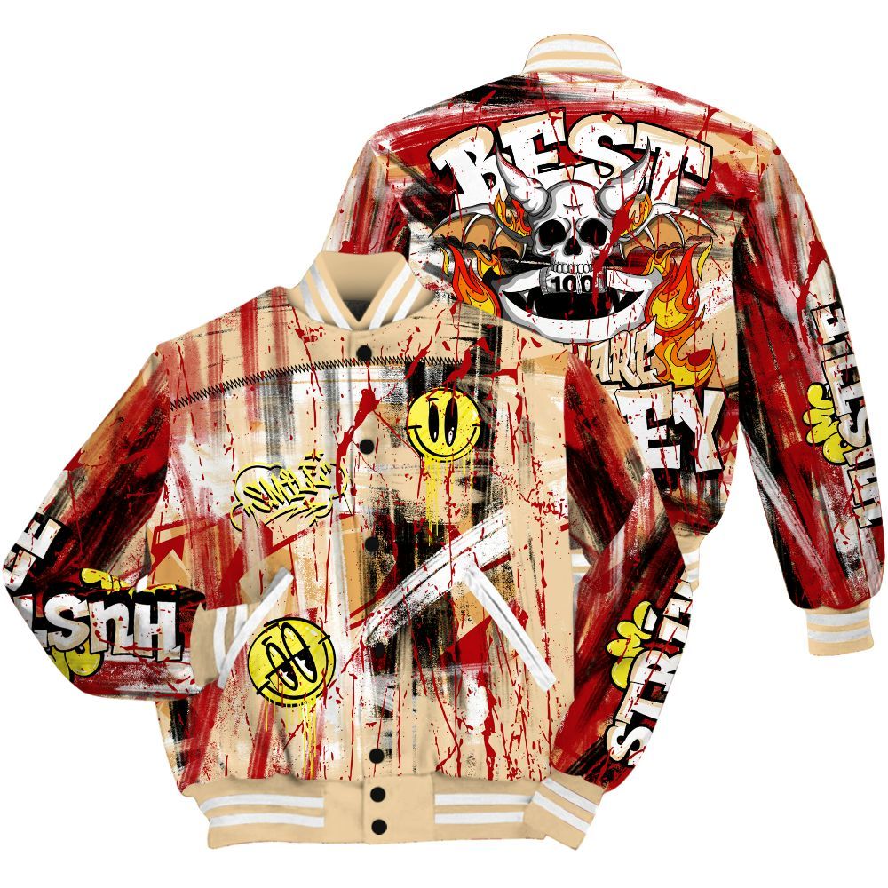 Varsity Jacket To Match Dunk Low Strawberry Waffle - Money Skull Smile Fire All Over Print