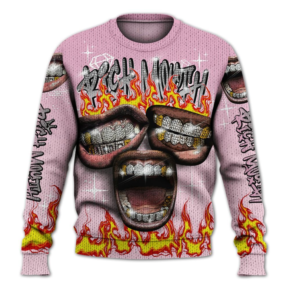 Knitted Sweater To Match Orchid 4s - Rich Mouth Fire Rap Retro 90s