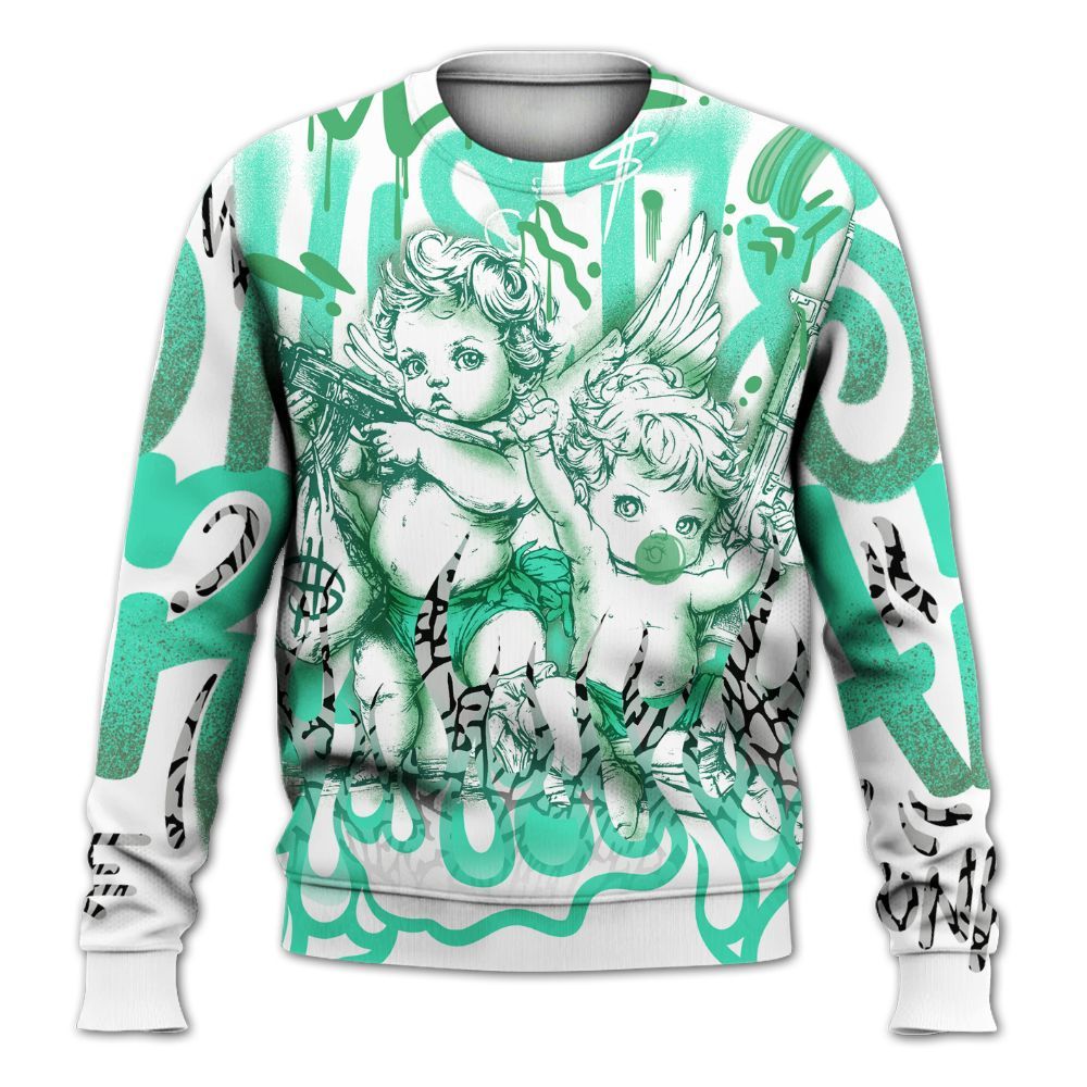 Sweatshirt To Match Black Green Glow 3s - Angel Hustle Hard Green Glow 3s All Over Print