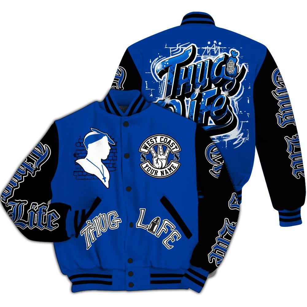 Varsity Jacket To Match Hyper Royal 12s - Free Thug Living Custom Name Baseball Varsity Jacket All Over Print
