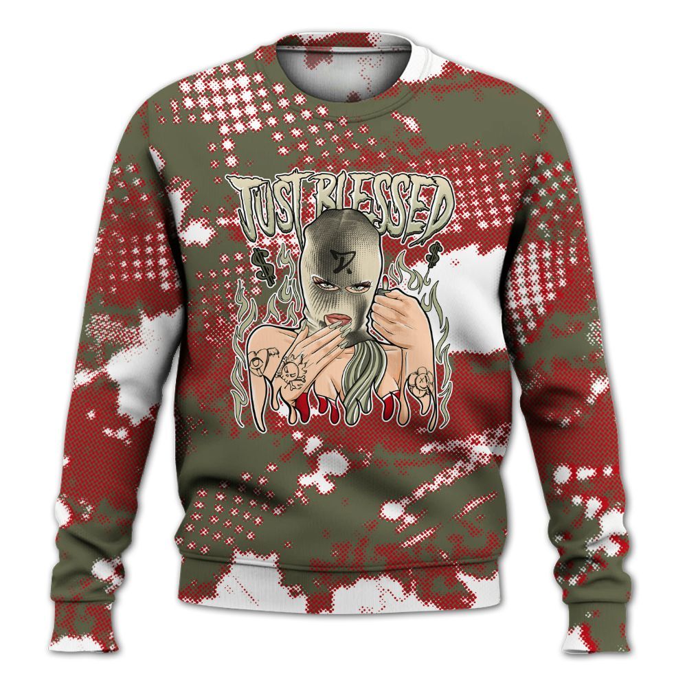 Sweatshirt To Match Low OG Medium Olive 1s - Blessed!! Smoke Dot All Over Print