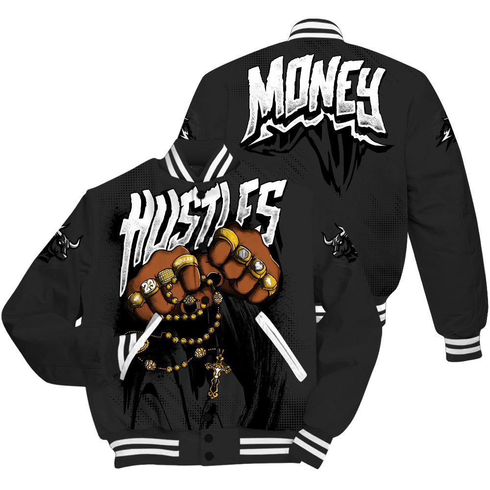 Varsity Jacket To Match White Thunder 4s - Hustle Make Money All Over Print