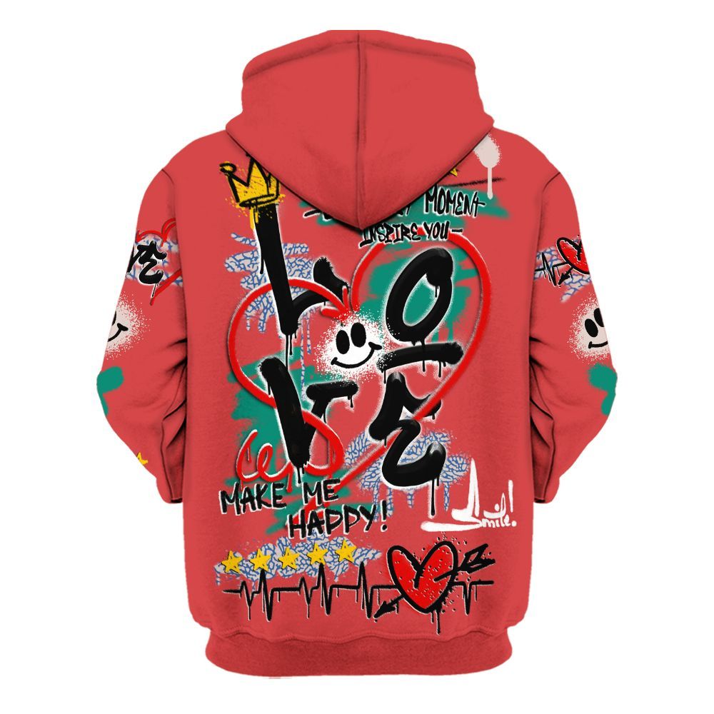 Hoodie To Match Retro Chalk & Track Red 3s - Happy Love Beats Graffiti Streetwear All Over Print