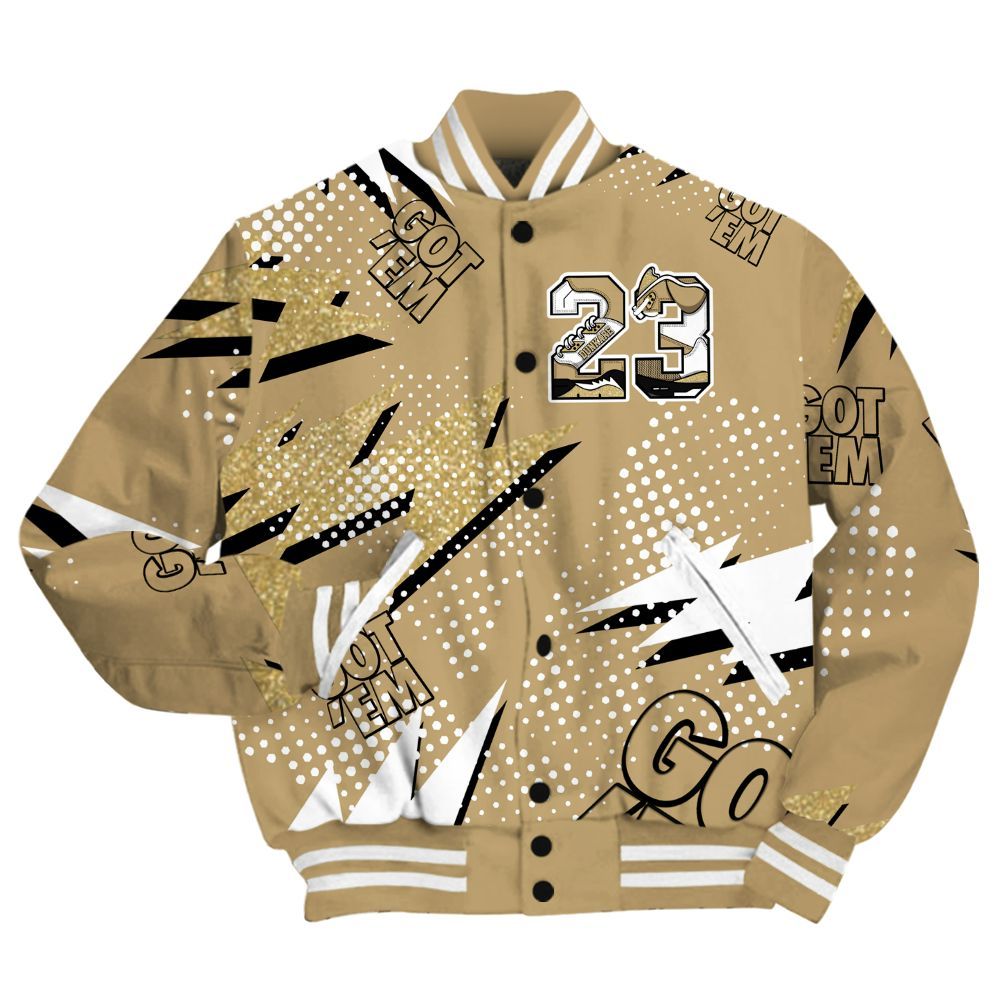 Varsity Jacket To Match High OG Black Metallic Gold 1s Shirt, Custom Name Number 23 5s All Over Print