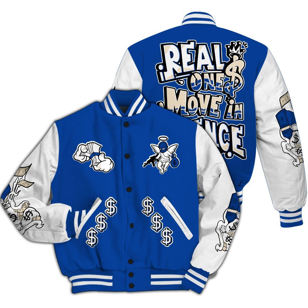 Varsity Jacket To Match Low Game Royal 1s - Ones Move In Silence Graphic All Over Print