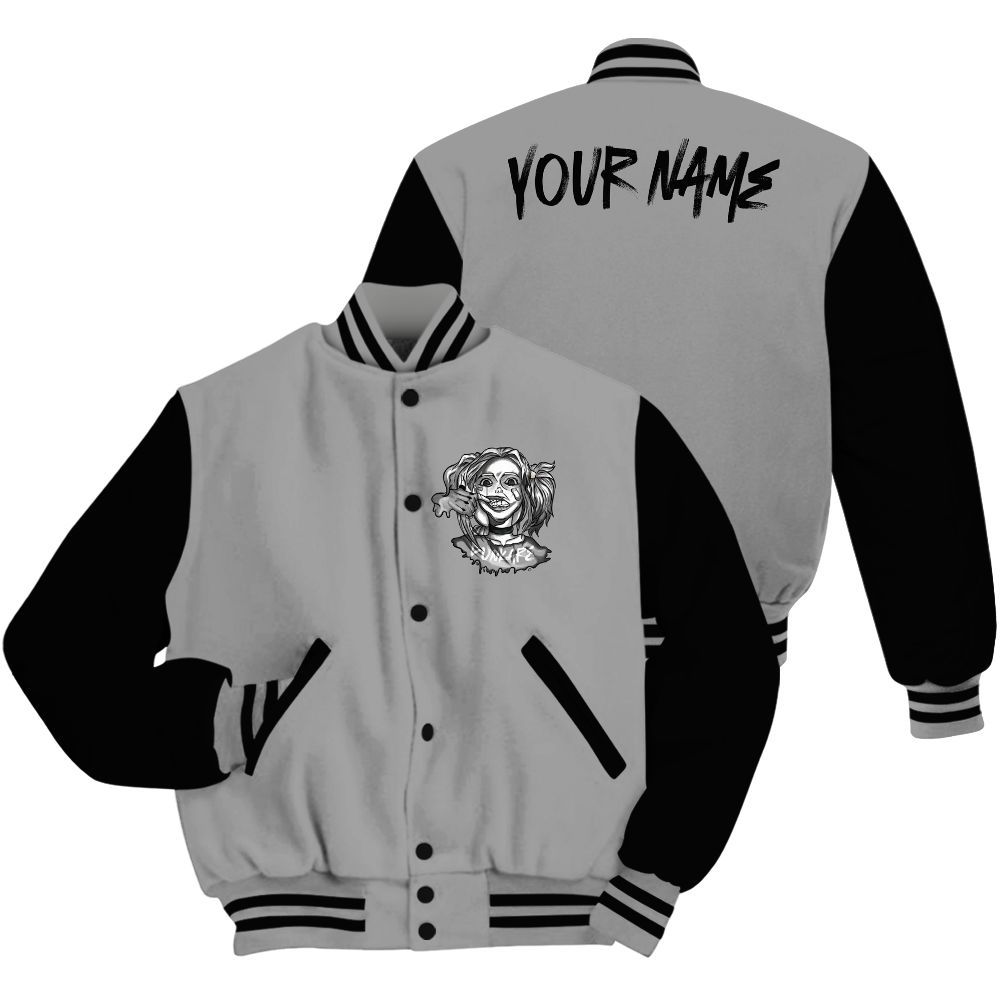 Varsity Jacket To Match Black Wolf Grey 12s - Custom Name Bad Girl HAHA All Over Print
