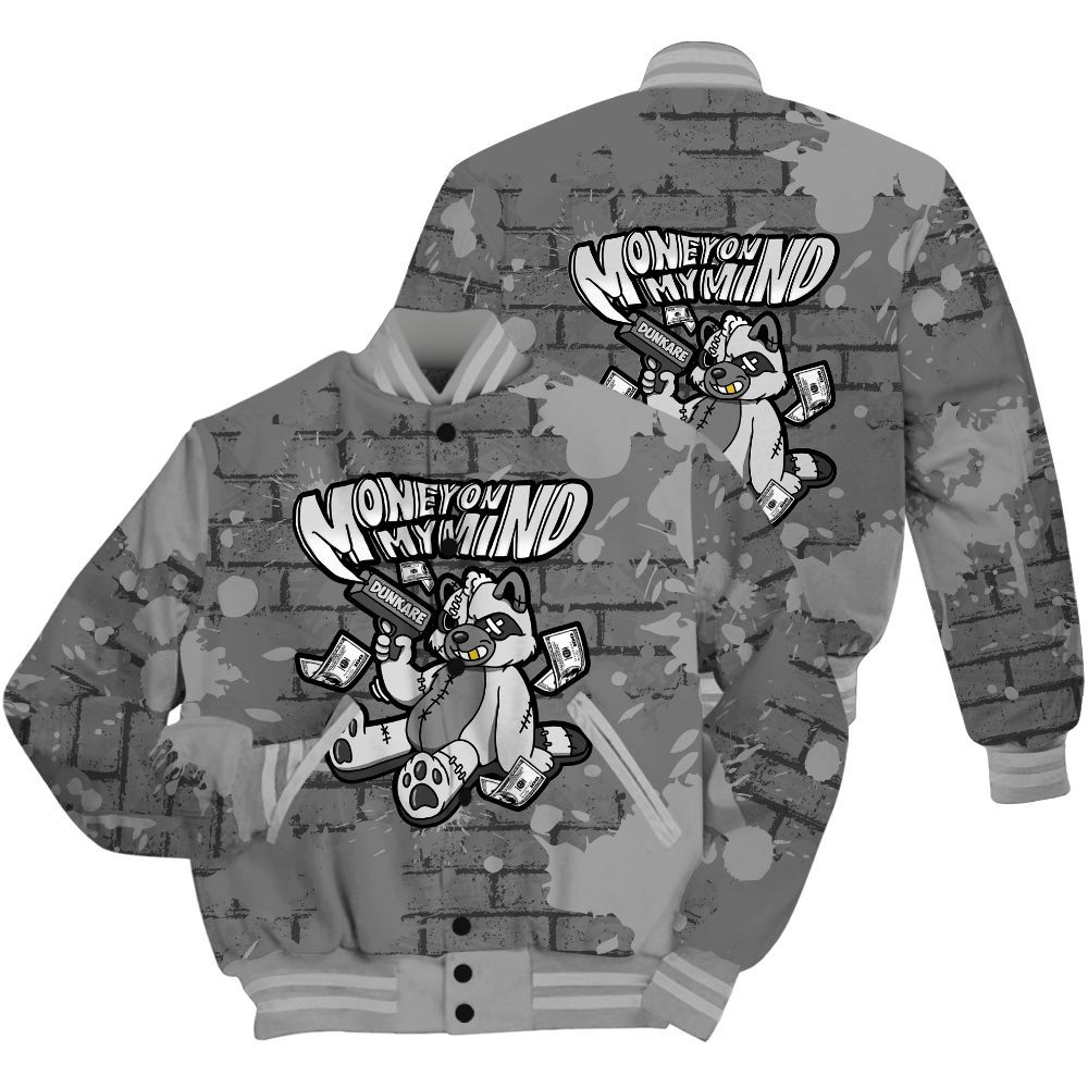 Varsity Jacket To Match Black Wolf Grey 12s Shirt - Money On My Mind Raccoon Brick All Over Print